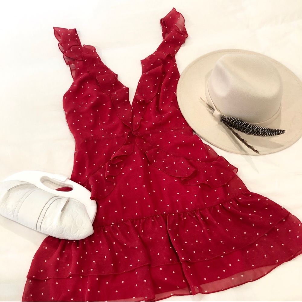 Tobi Mini Red Polka Dot Ruffle Skater Dress